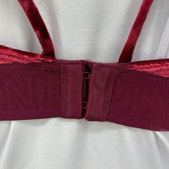 Pink Victorias Secret Bralette Women S Small Maroon Unlined Crushed Velvet Strap - Picture 6 of 12